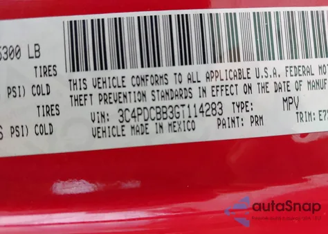 2016 Dodge Journey Sxt from USA, damaged, VIN 3C4PDCBB3GT114283